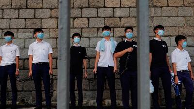 Students form a human chain outside a park in Hong Kong, China. AP Photo