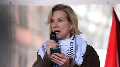 Juliet Stevenson speaks during a national march for Palestine in London on January 31. Getty Images