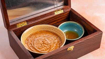 Daal infused with edible gold at Indian chef Ranveer Brar's Dubai restaurant. Photo: KashKan
