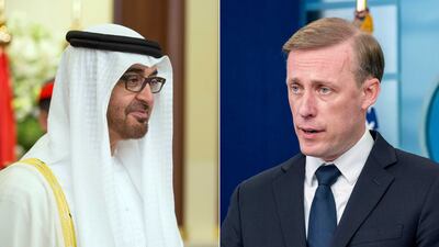 President Sheikh Mohamed and US National Security Adviser Jake Sullivan. Photo: UAE Presidential Court / AP