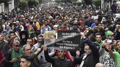 Algerian protesters demonstrate in the capital Algiers against ailing president's bid for a fifth term. AFP