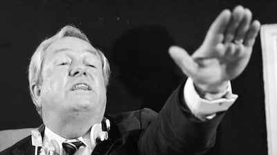 Jean-Marie Le Pen, leader of the French far-right party Front National, during a press conference at the European Parliament in Strasbourg on January 13, 1985. AFP