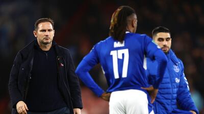 Everton manger Frank Lampard looks dejected following the Carabao Cup third-round defeat to Bournemouth at the Vitality Stadium. Getty Images