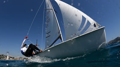 Noa Lasry and Nitai Hason of Israel practise for the Paris 2024 Sailing Test Event at Marseille Marina, France. Getty