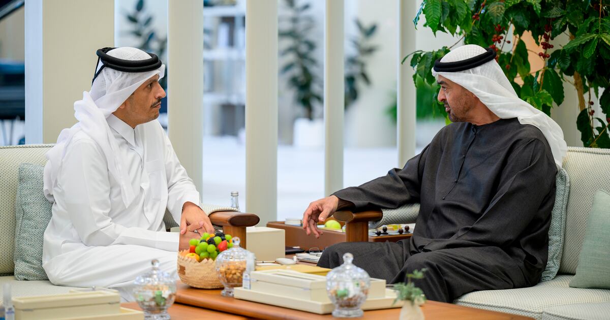 President Sheikh Mohamed hosts the Prime Minister of Qatar. President Sheikh Mohamed hosts the Prime Minister of Qatar.