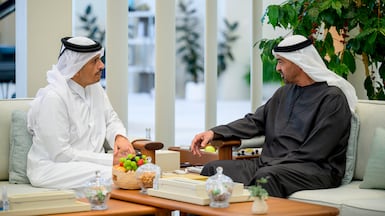 President Sheikh Mohamed meets Sheikh Mohamed bin Abdulrahman, Qatar's Prime Minister and Minister of Foreign Affairs. Omar Al Askar / UAE Presidential Court