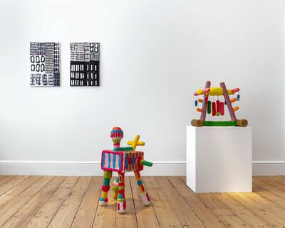 Artwork by Mohamed Ahmed Ibrahim on display at The Lawrie Shabibi exhibition at Cromwell Place. Courtesy Cromwell Place