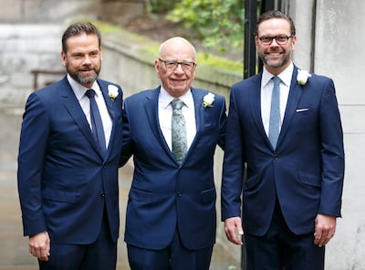 Rupert Murdoch with his sons Lachlan, left, and James. Getty Images