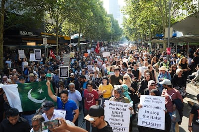 An anti-racist rally on Saturday in Melbourne, Australia. Erik Anderson / EPA