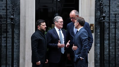 Mr Starmer with the leaders outside 10 Downing Street. Reuters