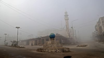 This picture shows a view of a deserted square in Maaret Al Numan in Idlib province. AFP