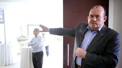 Edwin Young from the Abu Dhabi Urban Planning Council talks about sustainable villas being built in Al Ghareba in Al Ain. Sammy Dallal / The National