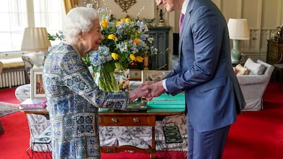 Queen Elizabeth II receives Canadian Prime Minister Justin Trudeau at Windsor Castle on Monday. It was her first in-person talks since recovering from Covid-19. Reuters