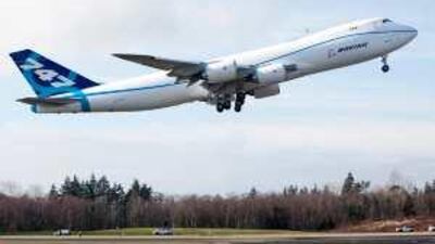 The 747-8, the largest jumbo jet Boeing has built, makes its first test flight in February.