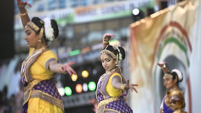 Indian cultural dances performed ahead of Rahul Gandhi's speech today at Dubai International Cricket Stadium. Reem Mohammed / The National