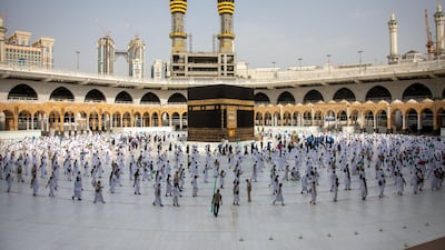 Pilgrims perform Tawaf Al Ifadah at the holy mosque in Makkah after stoning the Jamarat. Saudi Ministry of Media