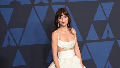 Dakota Johnson in Brandon Maxwell at the 11th Annual Governors Awards gala hosted by the Academy of Motion Picture Arts and Sciences at the Dolby Theater in Hollywood on October 27, 2019. AP
