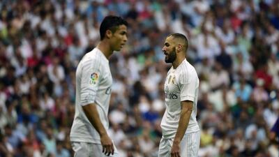 Real Madrid's Karim Benzema and Cristiano Ronaldo shown during their La Liga match against Malaga last weekend. Pierre-Philippe Marcou / AFP / September 26, 2015