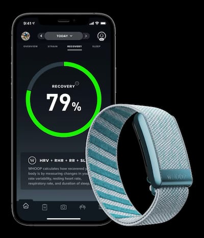 Whoop wearables do not have a screen, but send data to an app that provides fitness and health details. Whoop