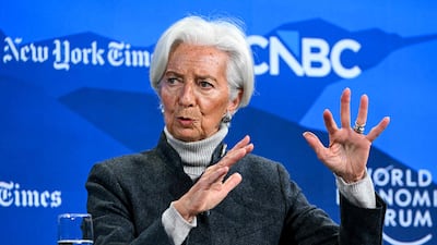 European Central Bank President Christine Lagarde in conversation. AFP