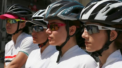 Members of the Iraqi national women's cycling team take part in a training camp. AFP