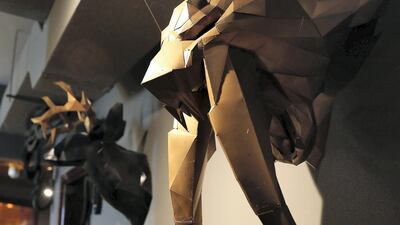 DUBAI , UNITED ARAB EMIRATES , December 15 – 2018 :- 3D decorative items at the apartment of Areeb Hassan in International City in Dubai. ( Pawan Singh / The National ) For Luxury and Lifestyle. Story by Melanie Hunt