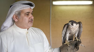 Ahmad Al Nowaif with his falcon. Sebastian Castelier for The National