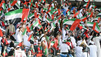 UAE fans cheer prior to the Gulf Cup of Nations soccer Final match between Oman and UAE at Jaber Al Ahmad International Stadium in Kuwait. Noufal Ibrahim / EPA