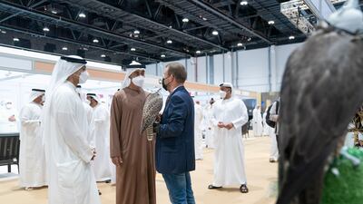 Sheikh Mohamed bin Zayed, Crown Prince of Abu Dhabi and Deputy Supreme Commander of the UAE Armed Forces, attends Adihex. He is accompanied by Sheikh Mansour bin Zayed, UAE Deputy Prime Minister and Minister of Presidential Affairs, left.