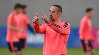 Bayern Munich’s French midfielder Franck Ribery gestures during the final team training session one day prior to the Champions League semi-final, second-leg football match between Bayern Munich and Atletico Madrid at the club trainings area in Munich, southern Germany, on May 2, 2016. AFP / CHRISTOF STACHE