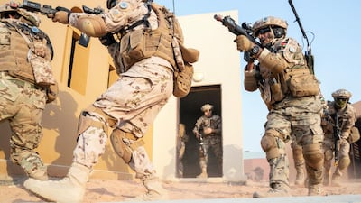 Members of the UAE Armed Forces and the Jordanian Armed Forces participate in the joint military drill, Titled ‘Bonds of Strength’, at Al Hamra Camp.