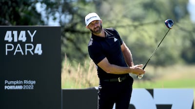 Dustin Johnson hits his tee shot on the seventh hole during round two of the LIV Golf Invitational - Portland at Pumpkin Ridge Golf Club on July 01, 2022. Getty