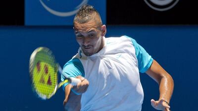 Nick Kyrgios of the Australia Green team in action against Alexander Zverev in the Hopman Cup Tony Ashby / AFP