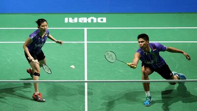 Praveen Jordan and Debby Susanto of Indonesia plays Chris and Gabrielle Adcock. Getty Images for Falcon