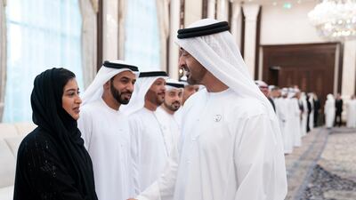 Sheikh Mohamed bin Zayed receives Special Olympics sponsors during an iftar reception at Al Bateen Palace. Eissa Al Hammadi for the Ministry of Presidential Affairs