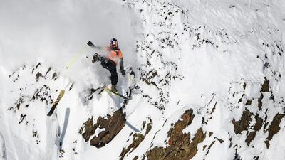Logan Pehota of Canada looses a ski while competing during Stage 2 of the Freeride World Tour skiing and snowboarding competition in Kicking Horse Mountain Resort in British Columbia, on Friday, February 7. AFP