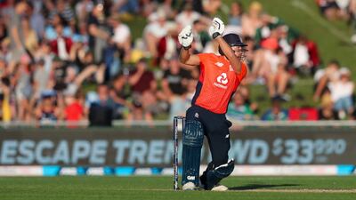 England's David Milan loses loses grip of his bat while playing a shot. AP