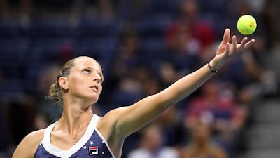 Pliskova serves to Williams. Danielle Parhizkaran / USA Today Sports