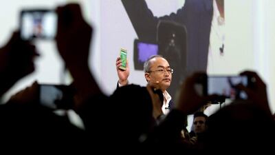 Hiroki Totoki, chief executive officer of mobile communications at Sony Corp., displays the a Xperia X mobile phone during its unveiling at the Mobile World Congress in Barcelona. Alberto Estevez / EPA