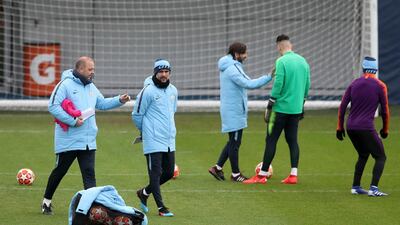 Pep Guardiola, second left, will be aware Manchester City have trailed at some stage of seven of their last nine Uefa Champions League games. Nick Potts / AP Photo