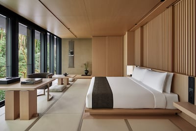 Rooms are minimalist canvases that embrace traditional Japanese elements. Photo: Aman Kyoto