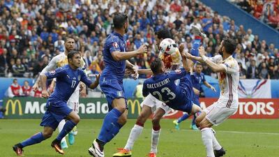 Italy forward Emanuele Giaccherini attempts an overhead kick. Lee Smith / Reuters