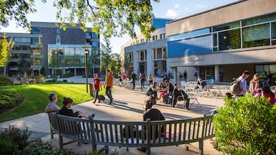 Students on campus at Harvard Law School, in Cambridge, Massachusetts, US, established in 1817. Corbis via Getty