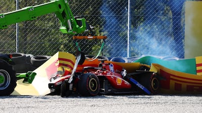 Charles Leclerc's Ferrari after hitting the barriers at Monza. Getty Images