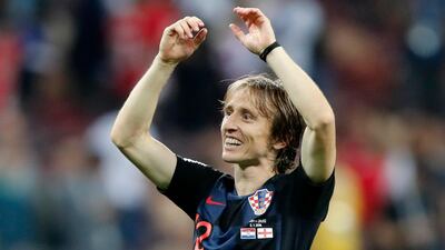 Croatia's Luka Modric celebrates after his team reached the World Cup final. AP Photo