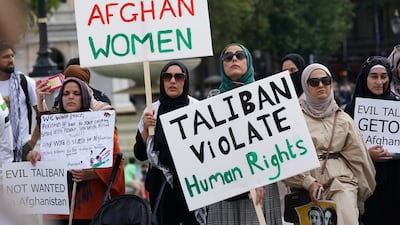 An Afghan solidarity rally in Trafalgar Square, London, to oppose the Taliban. PA