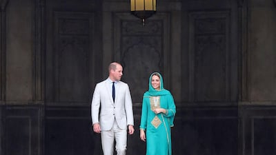 Prince William, Duke of Cambridge and Catherine, Duchess of Cambridge visit the Badshahi Mosque within the Walled City during day four of their royal tour of Pakistan on October 17, 2019 in Lahore, Pakistan.