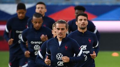 Antoine Griezmann takes part in a training session wit the France national team at the Meineau stadium in Strasbourg. AFP