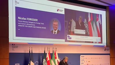 French Foreign Trade Minister Nicolas Forissier addresses the Vision Golfe forum on Thursday. Fatima Al Mahmoud / The National