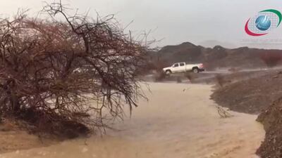 Storms cause flash floods in Al Manama area of Ajman on Saturday. Courtesy National Centre of Meteorology and Seismology